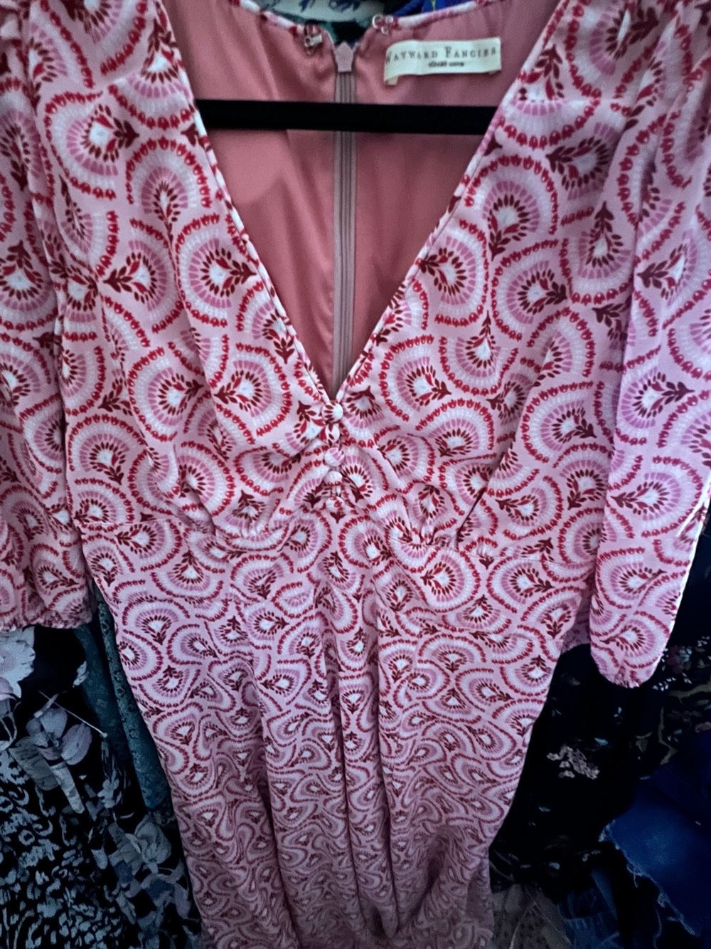Talbots Pink and Red Swirl V-Neck Dress Maxi